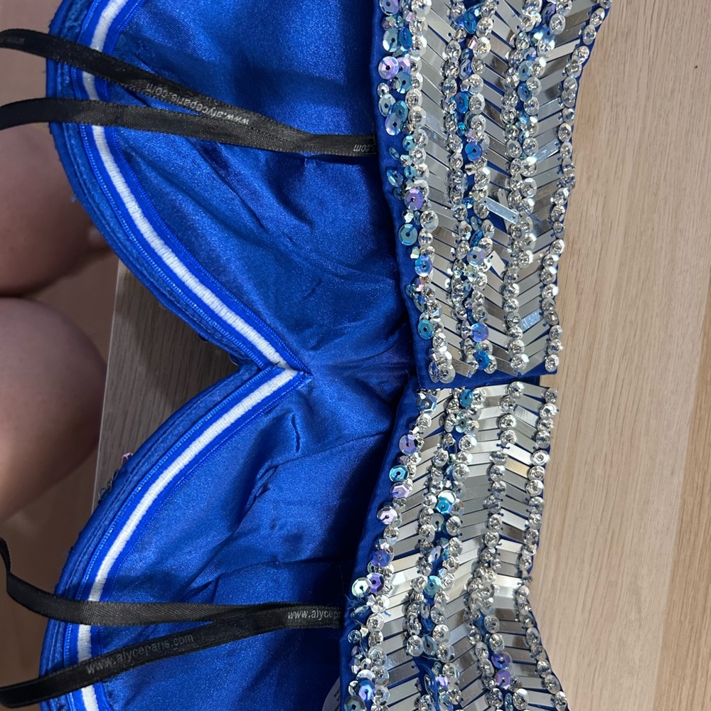 Alyce Paris Silver and Blue Sequin Embellished Crop Top - Picture 4 of 5